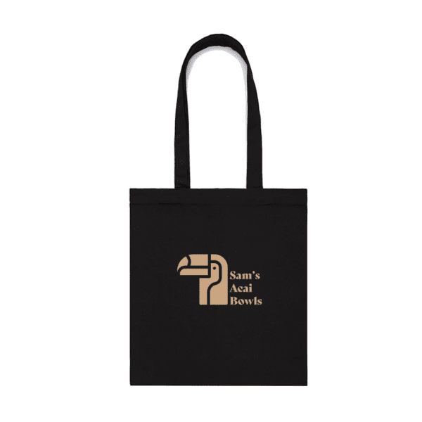 Parcel Tote bag in black with branding. Click here for more option.