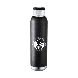 Promotional product carousel: Image 8 - Soundwave Bottle in black with branding. Click to view more branded promotional products.