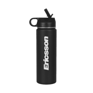 Promotional product carousel: Image 6 - Trekk Stainless Steel Bottle in black with 'Ericsson' branding. Click to view more branded promotional products.