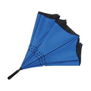 Auto Close Inversion Umbrella with in black and blue. Click here for more custom branded promotional umbrella options.