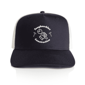 Promotional product carousel: Image 20 - Contrast Trucker Hat with 'Toughknuckles Constructions' branding. Click to view more branded promotional products.