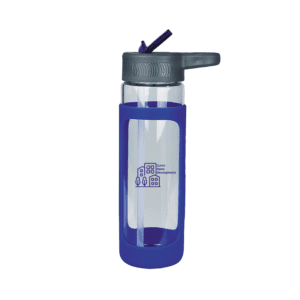 Promotional product carousel: Image 5 - Glass Bottle with Silicone Band in blue with 'Zurich Home Development' branding. Click to view more branded promotional products.