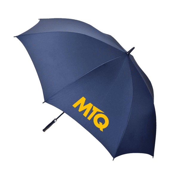 Promo Umbrella Auto Open in Navy with company branding. Click here for more custom branded promotional umbrella options.