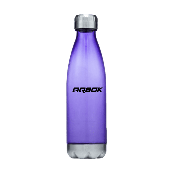 Quencher 700ml Plastic Water Bottle in Purple with company branding. Click here for more custom branded water bottle options.