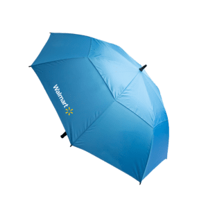 The Story Umbrella in Cyan with branding. Click here for more custom branded umbrella options.