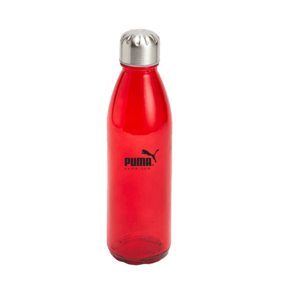 Vera 600ml Glass Bottle in Red with branding. Click here for more custom branded water bottle options.